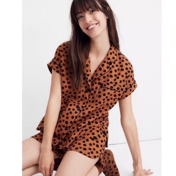 Madewell Tops - Madewell Pajama Top Leopard Dot Brown Orange button down size L